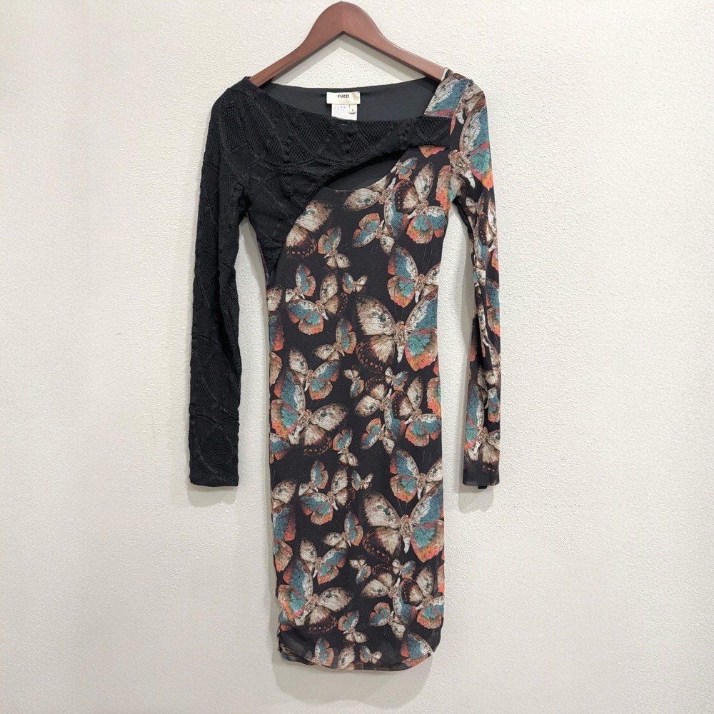 Fuzzi Jean Paul Gaultier Butterfly Bodycon Midi Dress Size Large Rare Y2K